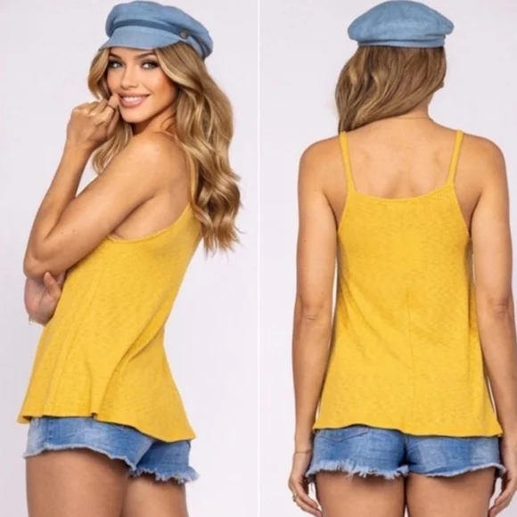 Ginger G Yellow Ribbed Sleeveless Women's Tank Top - Picture 2 of 7